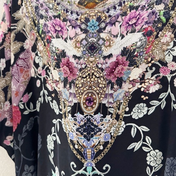 Camilla Maxi Kaftan Muumuu Nights With Her Black Silk Asian Kimono Resort OS - Picture 10 of 15